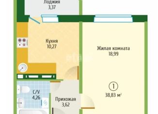 Продам 1-ком. квартиру, 38.8 м2, Новосибирск, улица Станиславского, 16/1, ЖК Тихвинский Квартал