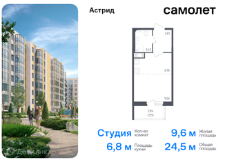 Продажа квартиры студии, 24.5 м2, Колпино, проспект Ленина, 60