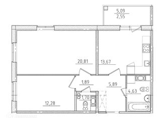 2-комнатная квартира на продажу, 65.96 м2, Гатчина, улица Чехова, 41к1, ЖК IQ Гатчина