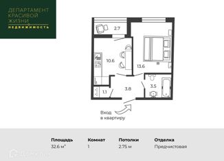 Продажа 1-ком. квартиры, 32.6 м2, Санкт-Петербург, Комендантский проспект, 65, ЖК Ультра Сити