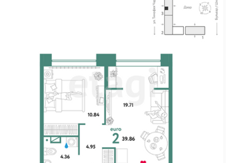 Однокомнатная квартира на продажу, 39.9 м2, Тюмень, улица Тимофея Чаркова, 87, ЖК Звёздный