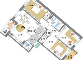 Продается 3-комнатная квартира, 101.22 м2, Санкт-Петербург, ЖК Модум, проспект Авиаконструкторов, 54