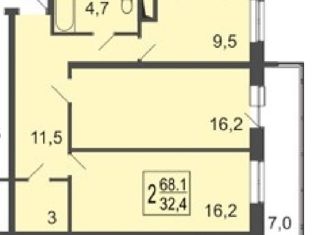 Продам 2-комнатную квартиру, 69 м2, деревня Пирогово