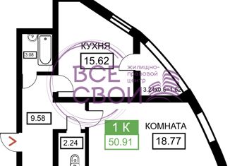 1-ком. квартира на продажу, 51 м2, Краснодар, Воронежская улица, 47Дк1, Центральный внутригородской округ