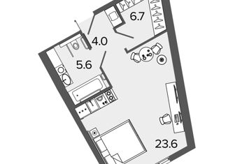 Продажа квартиры студии, 39.9 м2, Санкт-Петербург, Московский проспект, 103, метро Московские ворота