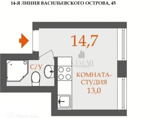 Продается квартира студия, 15 м2, Санкт-Петербург, 14-я линия Васильевского острова, 45, 14-я линия Васильевского острова