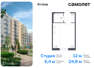 Продаю квартиру студию, 24.6 м2, Санкт-Петербург, проспект Ленина, 60