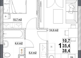 Продажа 1-ком. квартиры, 38.4 м2, Нижний Новгород, Мещерский бульвар, 1, жилой район Мещерское Озеро