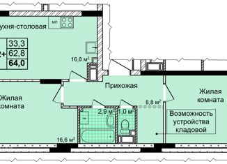 Продажа 2-комнатной квартиры, 63.3 м2, Нижний Новгород, ЖК Дома на Культуре, улица Коперника, 2