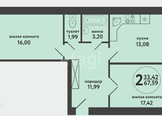 Продам двухкомнатную квартиру, 67.59 м2, Ульяновск, улица Ульяны Громовой, 10А, ЖК Юность
