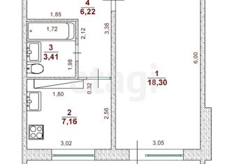 1-комнатная квартира на продажу, 35 м2, Ульяновск, улица Рябикова, 77