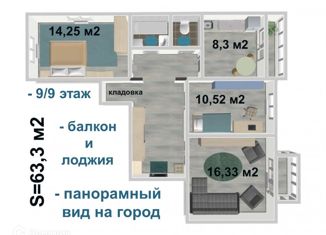 Продам 3-комнатную квартиру, 63.3 м2, Иркутская область, улица Рябикова, 14