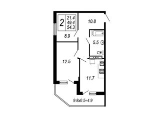 Продам 2-комнатную квартиру, 54.3 м2, Краснодар, улица Адмирала Серебрякова, 3, ЖК Дружный