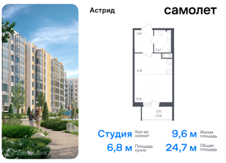 Квартира на продажу студия, 24.6 м2, Санкт-Петербург, проспект Ленина, 60