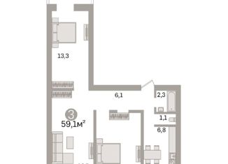 Продается 3-комнатная квартира, 59.1 м2, Новосибирск, метро Маршала Покрышкина, улица Селезнева, 24