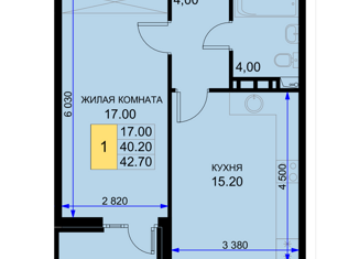 Продам однокомнатную квартиру, 42.7 м2, поселок Южный, Дозорная улица, 3литЗ