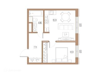 Однокомнатная квартира на продажу, 39.59 м2, Санкт-Петербург, Малоохтинский проспект, 68, Малоохтинский проспект