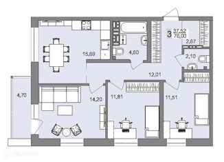 Продаю трехкомнатную квартиру, 76 м2, Екатеринбург, улица Металлургов, 63