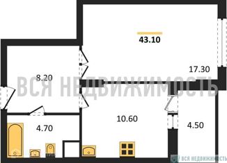 Продаю 1-комнатную квартиру, 43.1 м2, Воронеж, Краснознамённая улица, 57/5, ЖК Высота