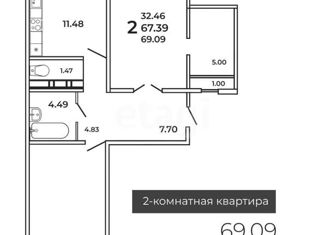 Продам 2-ком. квартиру, 66.9 м2, Краснодар, Севастопольская улица, 6/1, Севастопольская улица