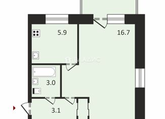 Однокомнатная квартира на продажу, 31.8 м2, Вологда, улица Водников, 2, микрорайон Водники