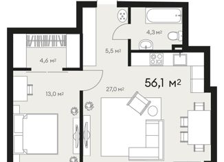 Продажа двухкомнатной квартиры, 59.2 м2, Кемерово, ЖК Южный, улица Дружбы, 30/7