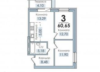 3-комнатная квартира на продажу, 60.65 м2, посёлок Рощино, Лесопарковая улица, 1