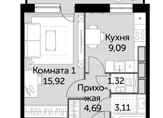 Продаю 1-комнатную квартиру, 37.5 м2, Калуга, Солнечный бульвар, 18, ЖК Молодёжный