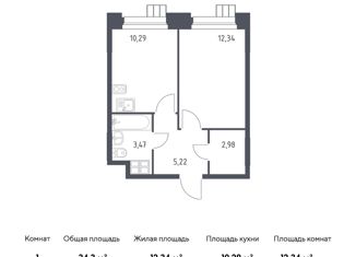 Продажа 1-комнатной квартиры, 34.3 м2, поселение Мосрентген, многофункциональный комплекс Тропарёво Парк, к1.1