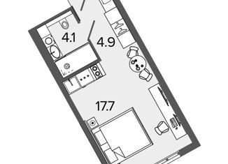 Продам квартиру студию, 26.7 м2, Санкт-Петербург, Московский проспект, 103, метро Московские ворота