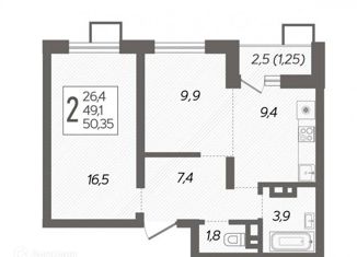 Продам двухкомнатную квартиру, 51.8 м2, Краснодар, ЖК Новелла, Питерская улица, 40к1