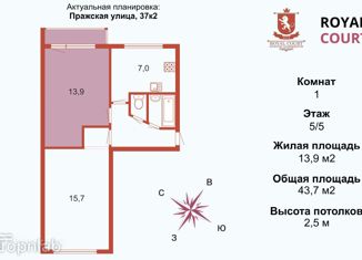 Комната в аренду, 42 м2, Санкт-Петербург, муниципальный округ № 72, Пражская улица, 37к2