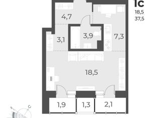 Квартира на продажу студия, 37.5 м2, Новосибирская область, улица Аэропорт, 49/1