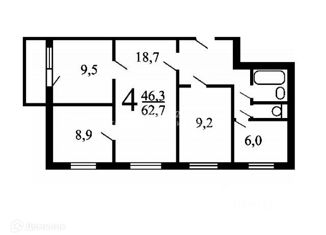 Четырехкомнатная квартира на продажу, 62.7 м2, Москва, Шоссейная улица, 3, район Печатники