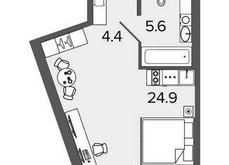 Продам квартиру студию, 34.9 м2, Санкт-Петербург, Московский проспект, 103, метро Московские ворота