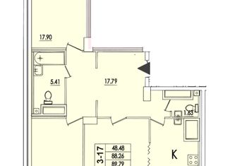 Продается 3-комнатная квартира, 89.79 м2, Санкт-Петербург, улица Кустодиева, 7к1, улица Кустодиева