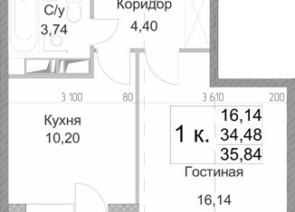 Продам 1-комнатную квартиру, 35.84 м2, Санкт-Петербург, Студенческая улица, 14к1, муниципальный округ Чёрная Речка