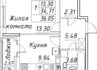 1-комнатная квартира на продажу, 36.05 м2, Санкт-Петербург, ЖК Модум, проспект Авиаконструкторов, 54