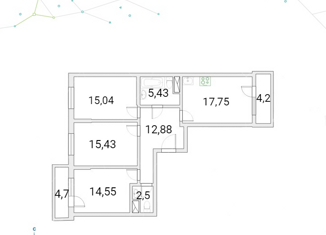 Продается трехкомнатная квартира, 89 м2, Санкт-Петербург, улица Лагоды, 9к2, улица Лагоды