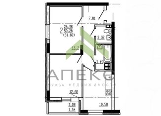 Продам 2-ком. квартиру, 51.2 м2, Воронеж, проспект Патриотов, 3ЕкБ, Советский район