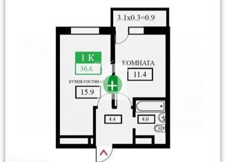 Однокомнатная квартира на продажу, 36.6 м2, Краснодар, ЖК Свобода, Домбайская улица, 55к6