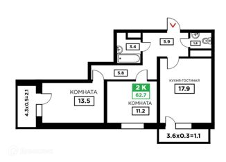 Продаю трехкомнатную квартиру, 63 м2, Краснодар, ЖК Свобода, Домбайская улица, 55к2