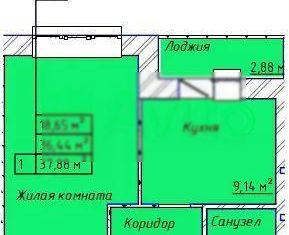 Продажа однокомнатной квартиры, 39.2 м2, Таганрог, ЖК Дельфин, 1-я Котельная улица, 67