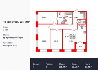 Продам 3-комнатную квартиру, 106.5 м2, Санкт-Петербург, ЖК Гранд Вью, Петровский проспект, 28к2