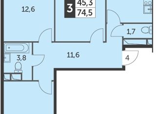 Продается 3-комнатная квартира, 74.5 м2, поселок Нагорное, улица Полковника Романова, 7к1