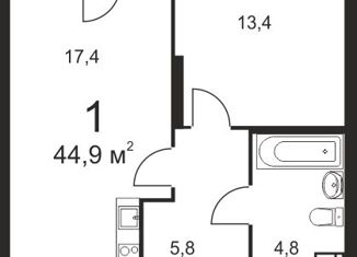 Продается 1-комнатная квартира, 44.7 м2, Нижний Новгород, ЖК Дом на Маковского, улица Маковского, 25