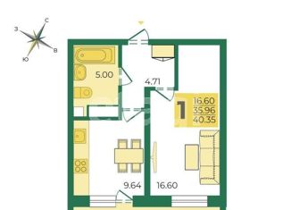 Продается однокомнатная квартира, 40.3 м2, посёлок Заклязьменский, жилой комплекс Заречье Парк, 7к3