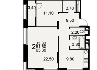 Продам 2-комнатную квартиру, 61.6 м2, Рязань, Московское шоссе, 49к1, район Московское шоссе