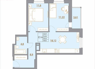 Продается 3-комнатная квартира, 58.3 м2, Ростов-на-Дону, ЖК Новый Горизонт, Тибетская улица, 1В