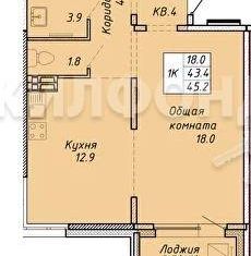 1-комнатная квартира на продажу, 45.2 м2, Новосибирск, улица Александра Чистякова, 22/3, метро Студенческая